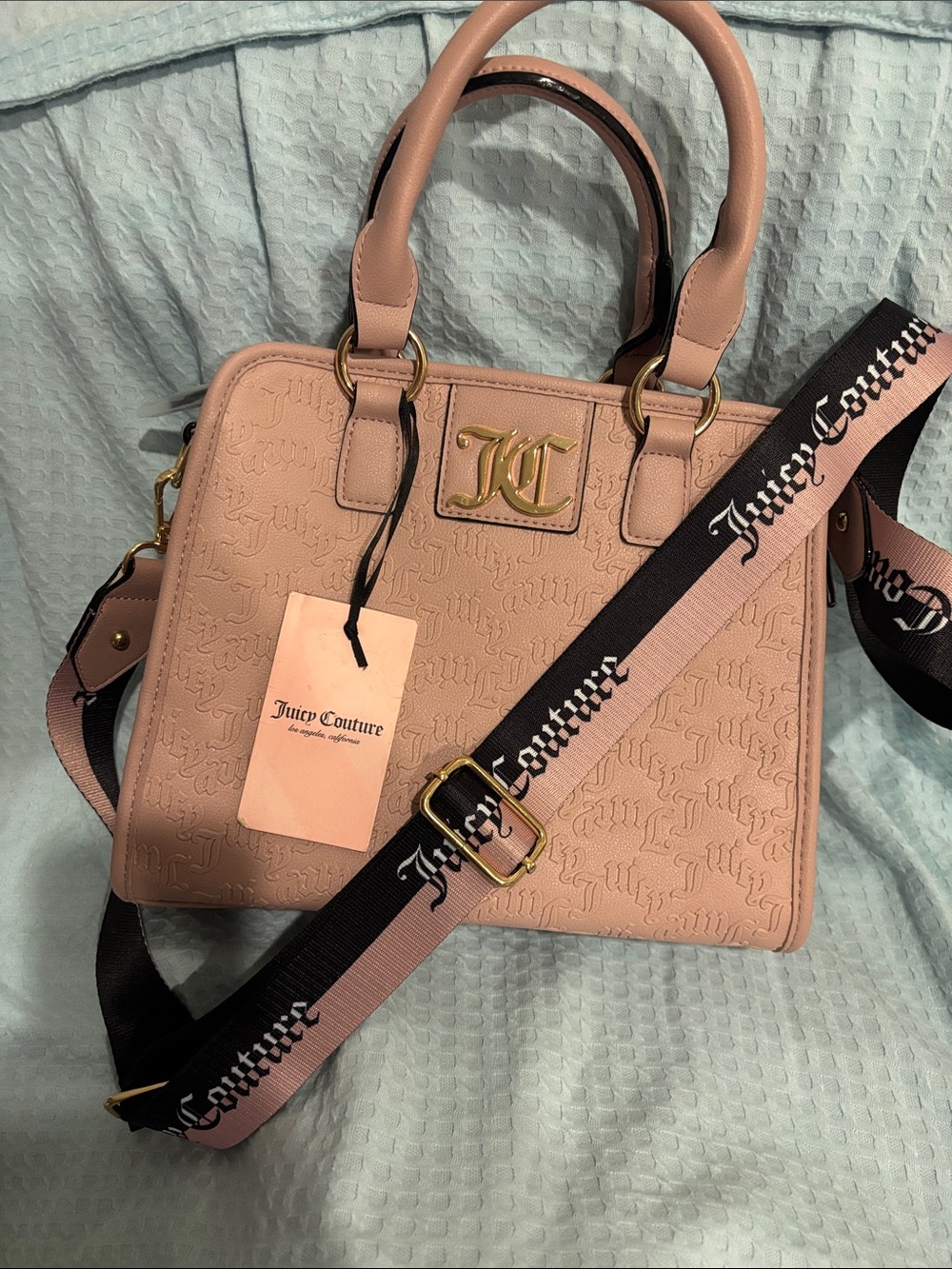 Juicy Couture Pink Embossed Logo Satchel with Branded Strap